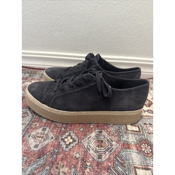 Vince Windell Platform Sneaker Espadrilles Lace Up Navy Blue Suede Mismatch 10M - Picture 3 of 6